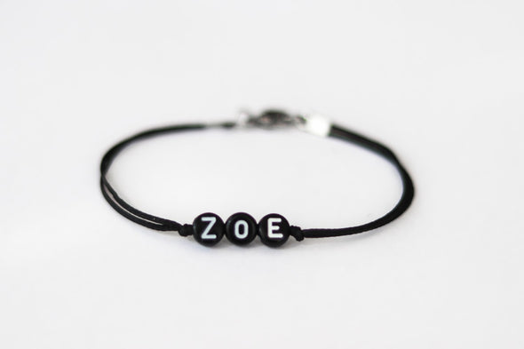 Name bracelet, customise men's bracelet, initial black letters round beads, personalised monogram bracelet for men, brother gift for him