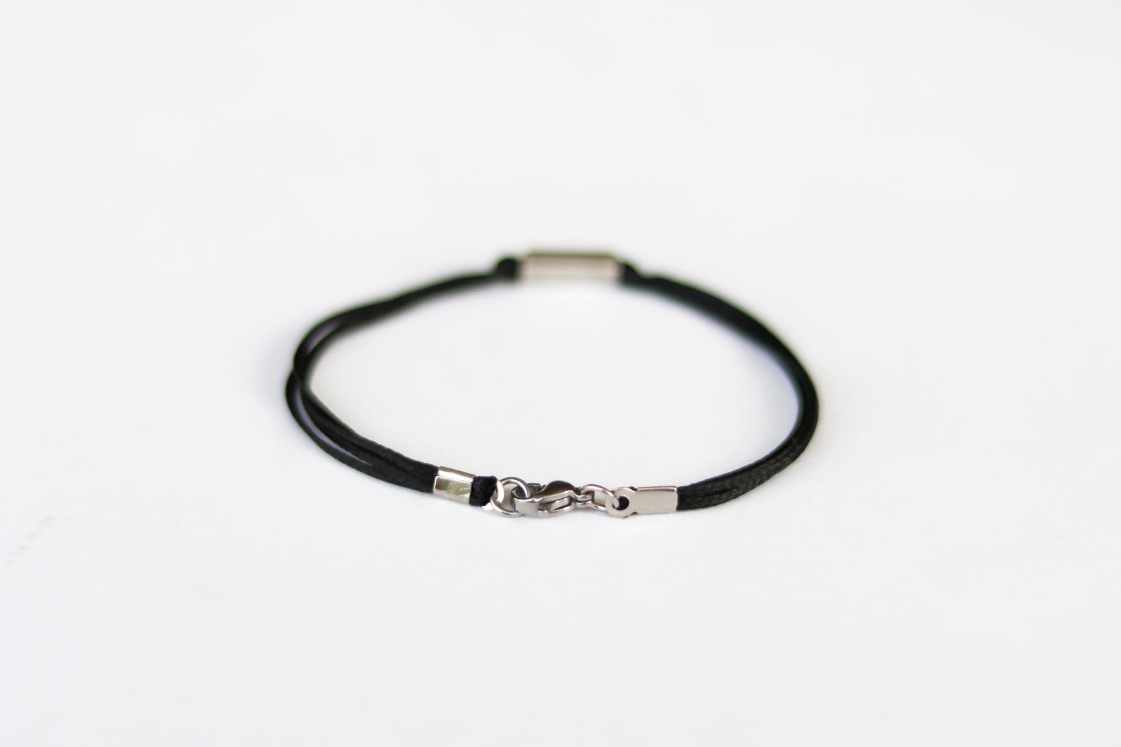 Silver bead bracelet for men, black cord, geometric jewelry - shani-adi-jewerly