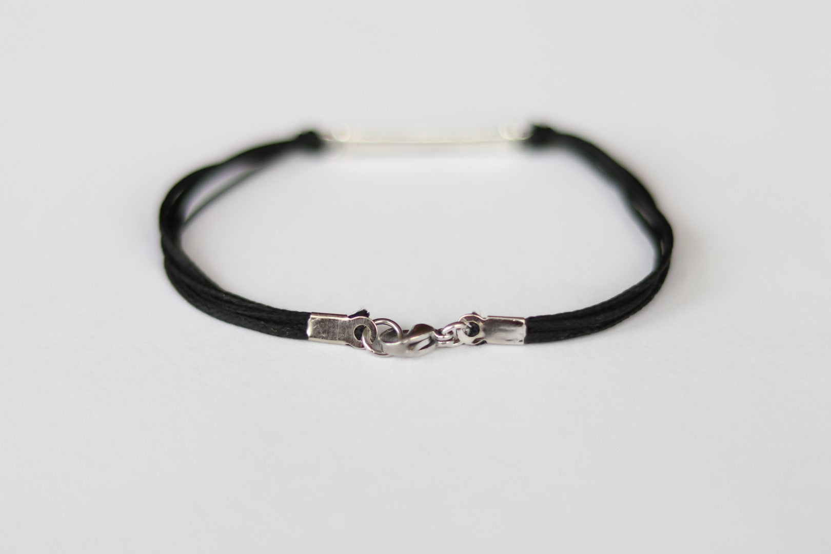 Black cord bracelet for men with long silver bar - shani-adi-jewerly