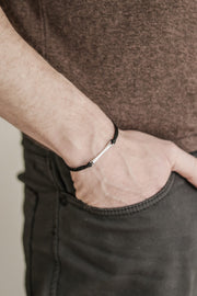 Black cord bracelet for men with long silver bar - shani-adi-jewerly