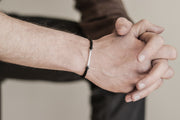 Black cord bracelet for men with long silver bar - shani-adi-jewerly