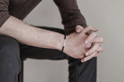 Black cord bracelet for men with long silver bar - shani-adi-jewerly