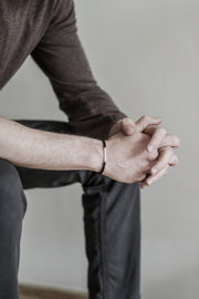 Black cord bracelet for men with long silver bar - shani-adi-jewerly