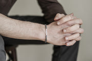 Gray cord bracelet for men with long silver bar - shani-adi-jewerly