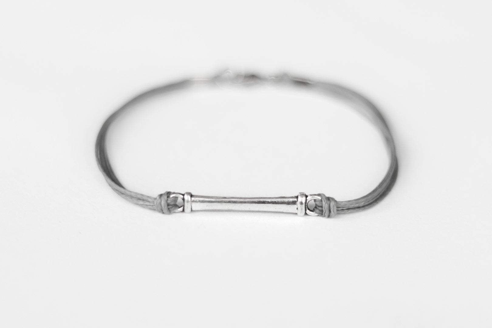 Gray cord bracelet for men with long silver bar - shani-adi-jewerly