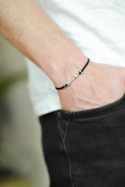 Silver arrow bracelet for men, black cords - shani-adi-jewerly