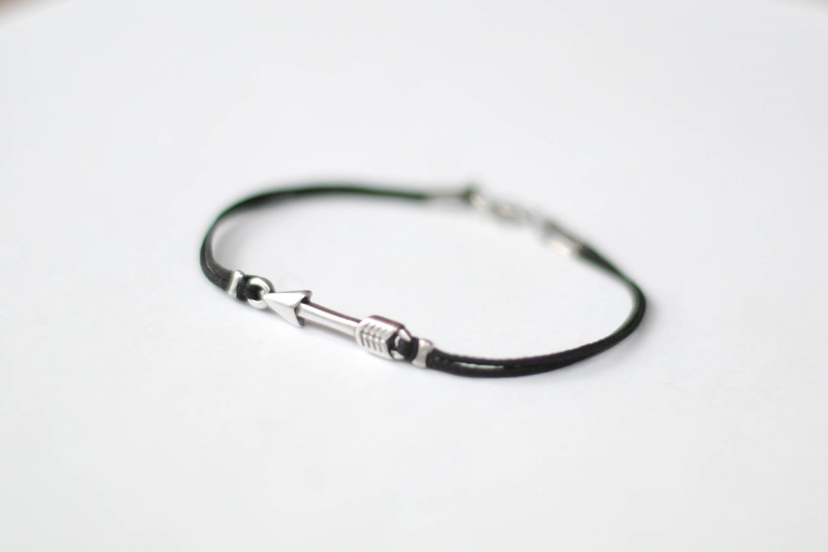 Silver arrow bracelet for men, black cords - shani-adi-jewerly
