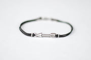 Silver arrow bracelet for men, black cords - shani-adi-jewerly