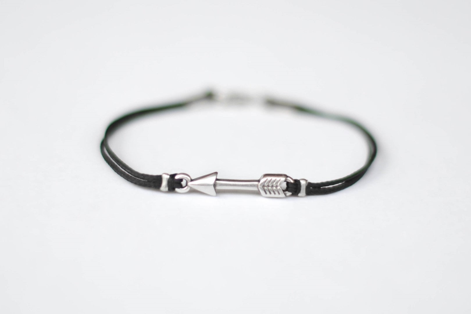 Silver arrow bracelet for men, black cords - shani-adi-jewerly