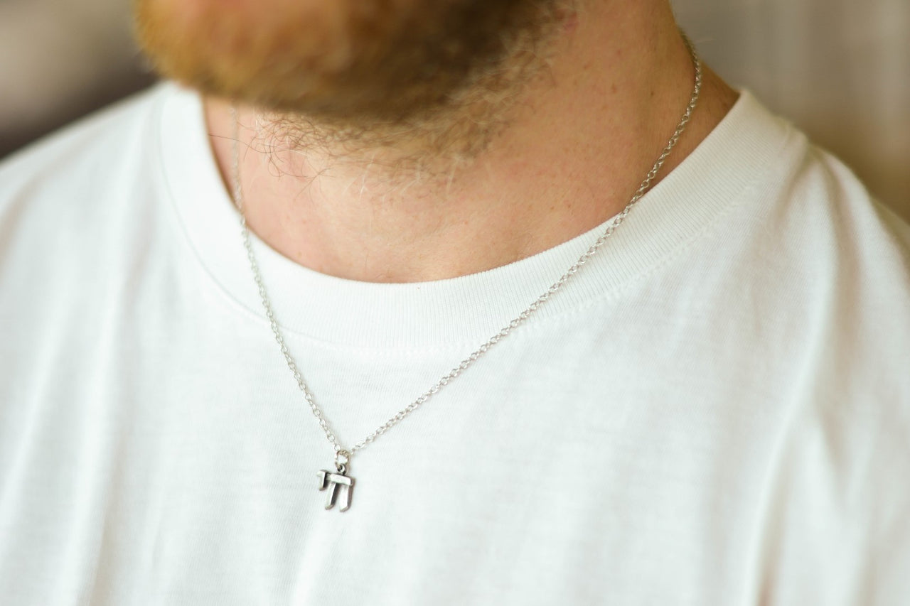 Chai necklace for men, stainless steel chain, Hai - shani-adi-jewerly