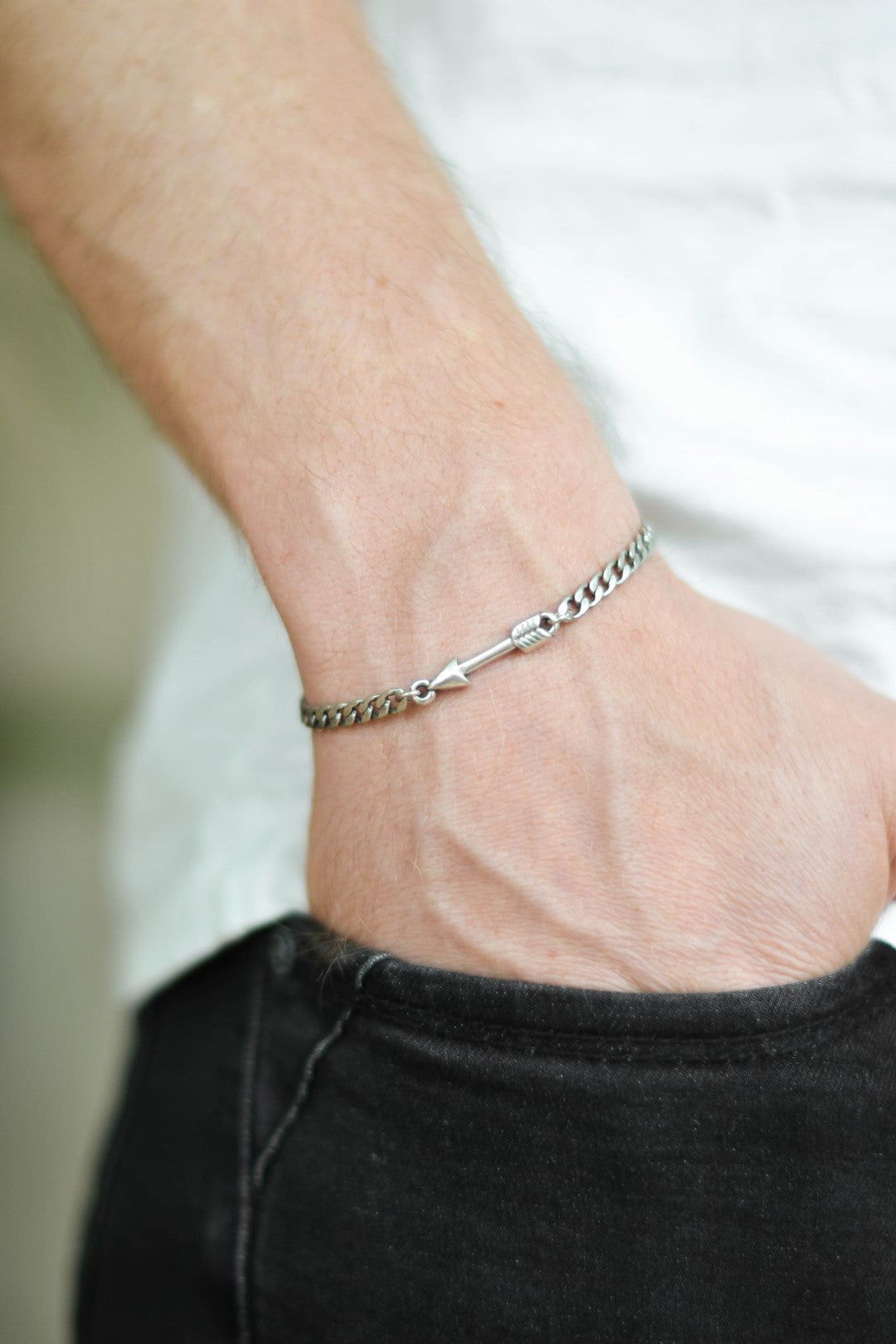 Silver arrow chain bracelet for men - shani-adi-jewerly