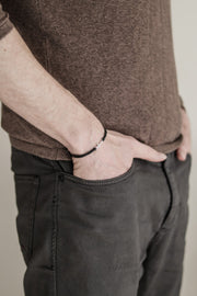 Silver cross bracelet for men, black double cord - shani-adi-jewerly