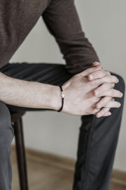 Silver cross bracelet for men, black double cord - shani-adi-jewerly