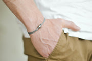 Silver UK bracelet for men, gray cord - shani-adi-jewerly