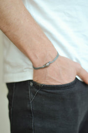 Silver UK bracelet for men, gray cord - shani-adi-jewerly