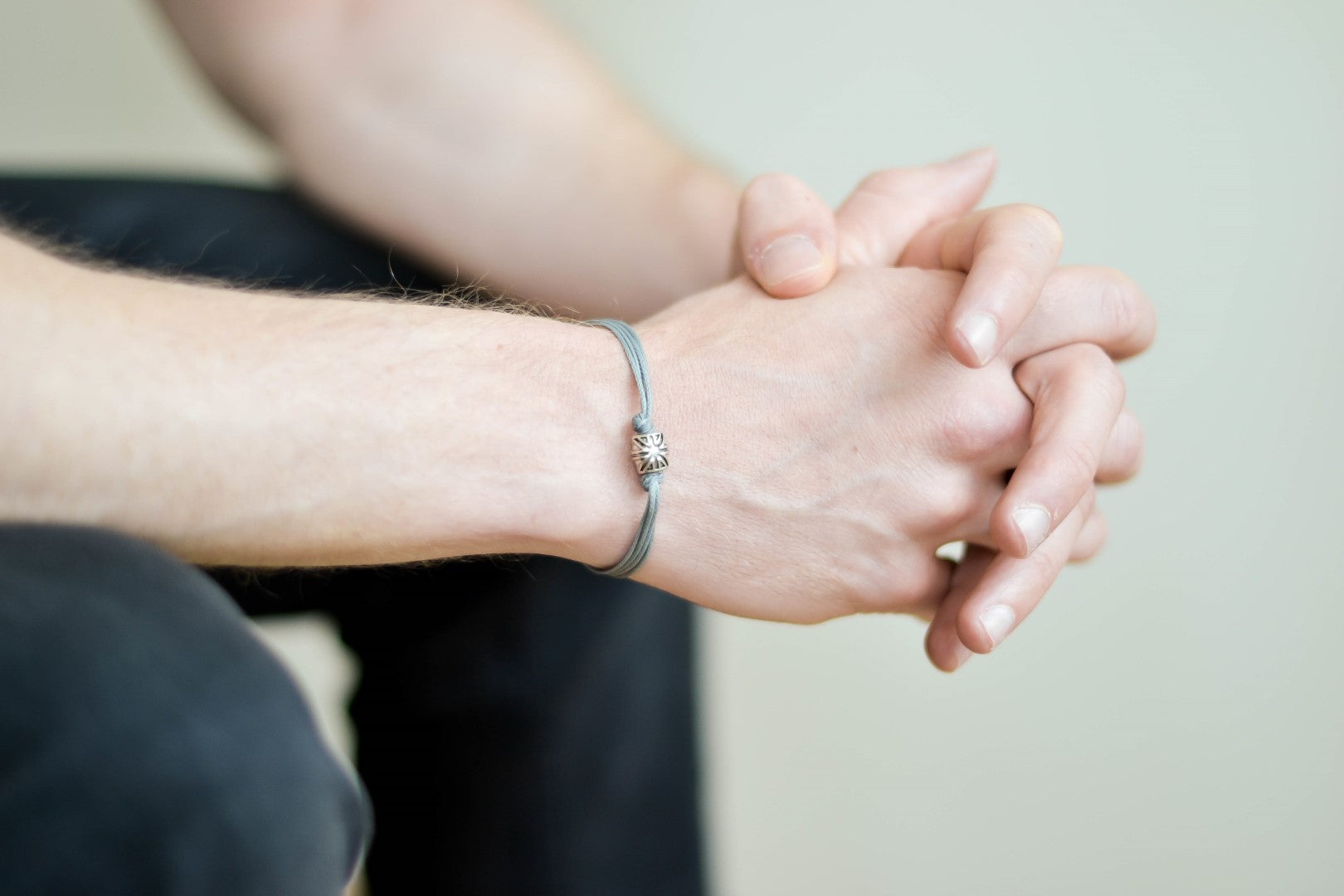 Silver UK bracelet for men, gray cord - shani-adi-jewerly