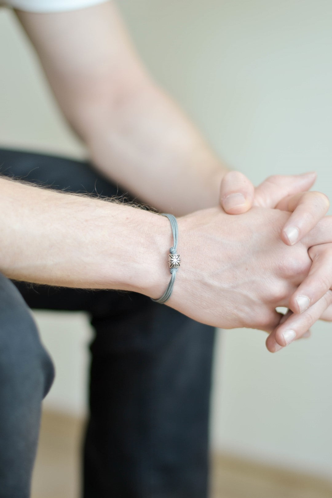 Silver UK bracelet for men, gray cord - shani-adi-jewerly