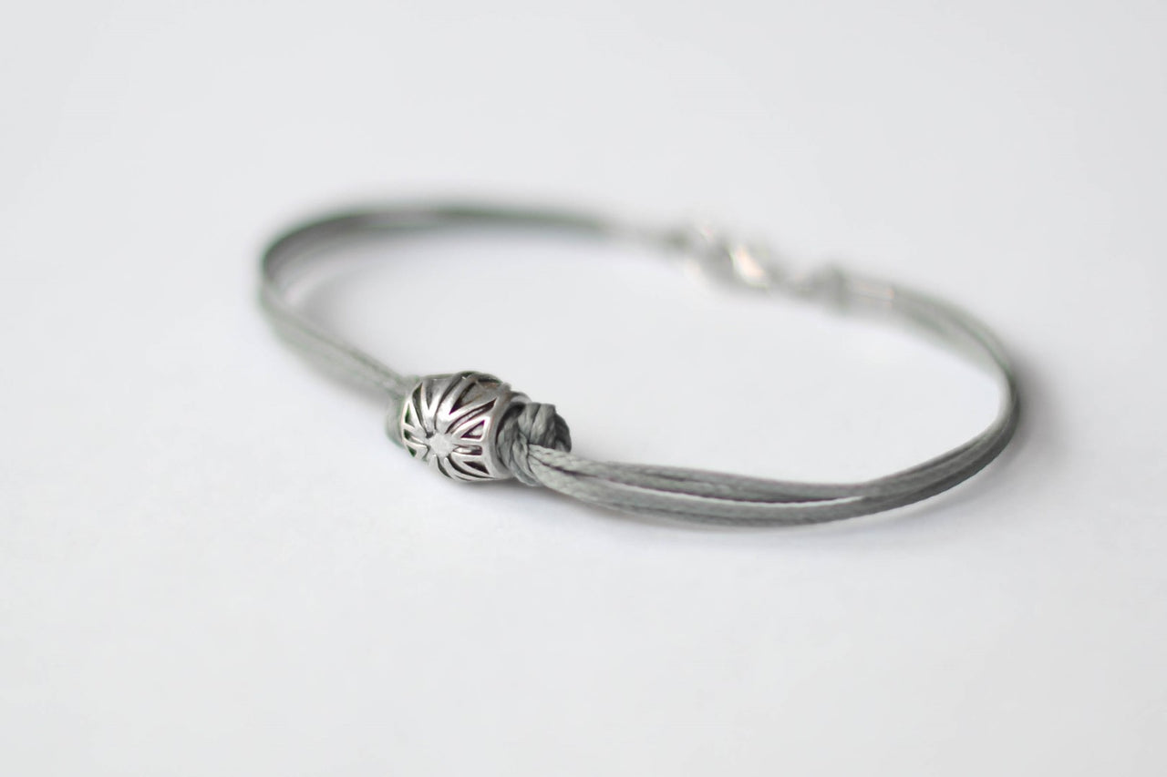 Silver UK bracelet for men, gray cord - shani-adi-jewerly