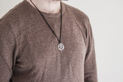 Men's necklace with a silver Om pendant, black cord - shani-adi-jewerly