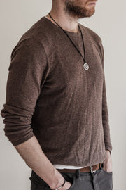 Men's necklace with a silver Om pendant, black cord - shani-adi-jewerly