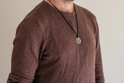 Men's necklace with a silver Om pendant, black cord - shani-adi-jewerly