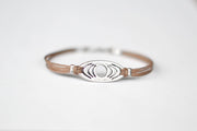 Bracelet for men, silver oval charm, brown cord - shani-adi-jewerly