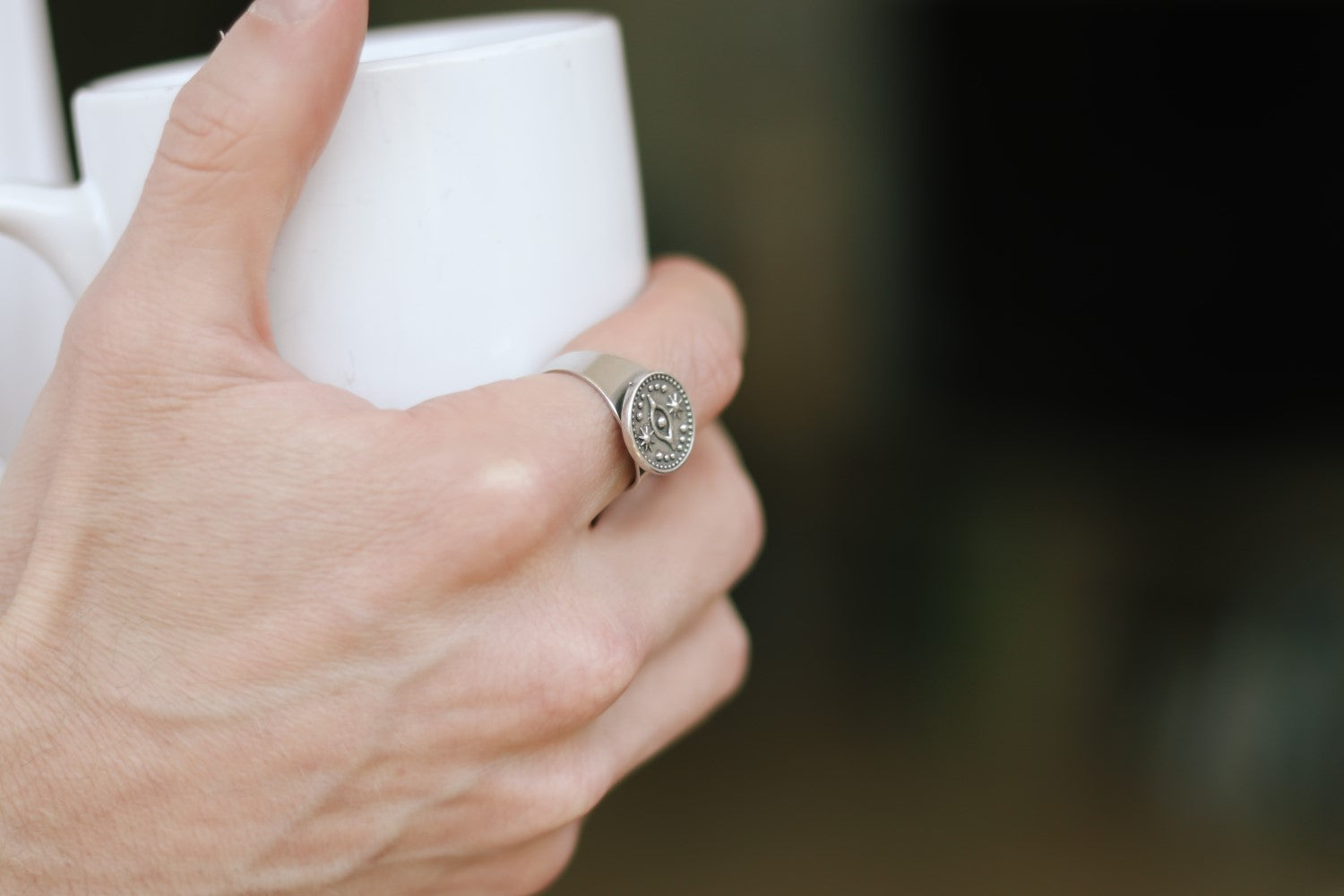 silver evil eye coin ring for men - shani and Adi Jewelry
