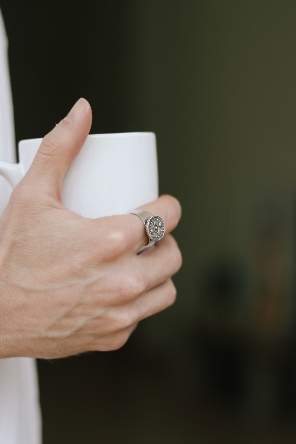silver evil eye coin ring for men - shani and Adi Jewelry