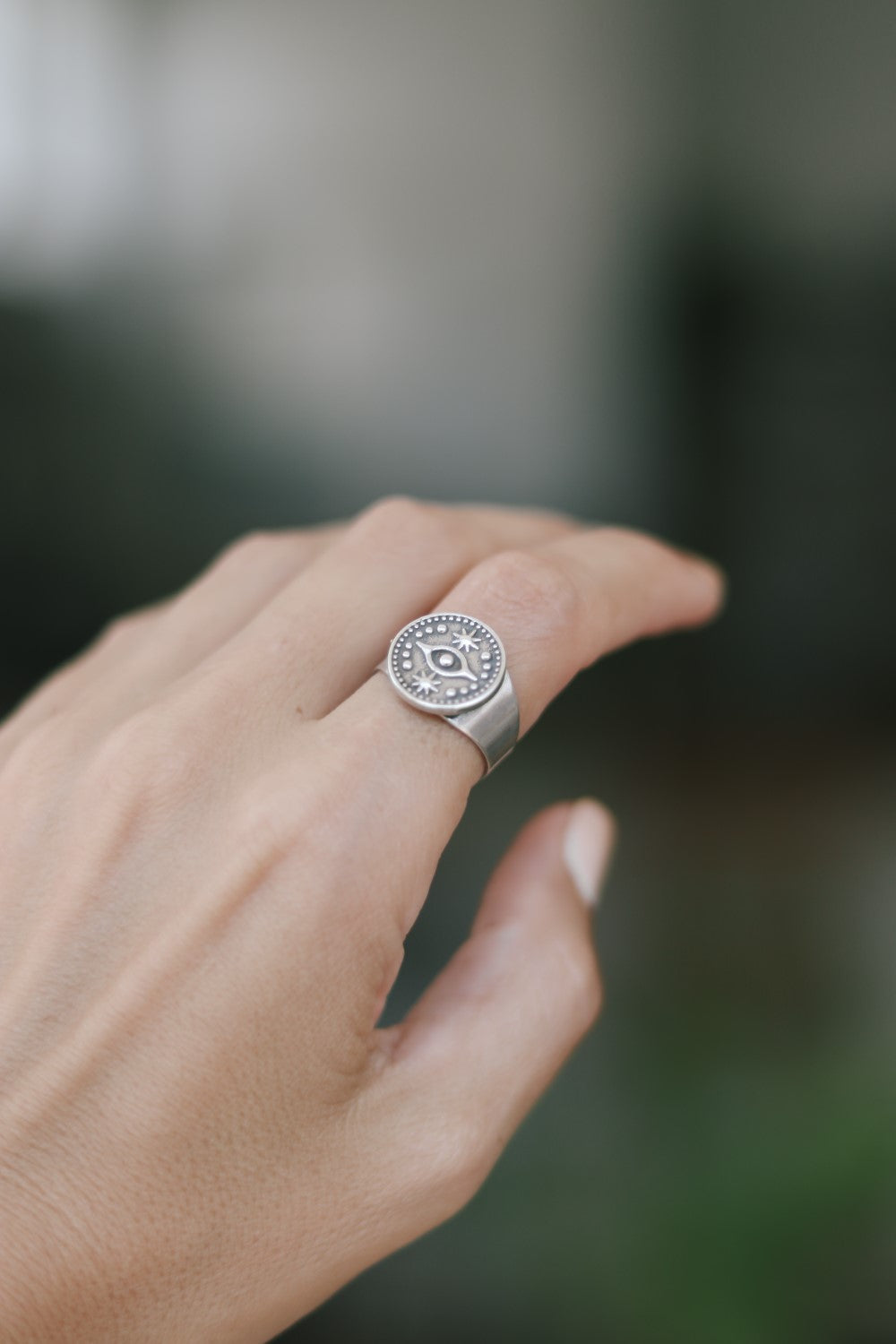 Silver evil eye coin ring for women - shani and Adi Jewelry