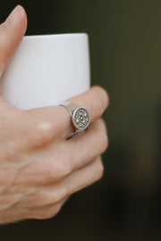 silver evil eye coin ring for men - shani and Adi Jewelry
