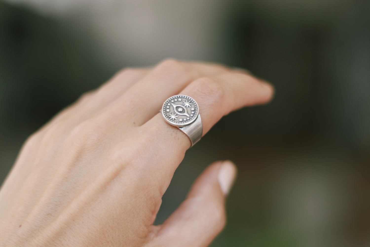 Silver evil eye coin ring for women - shani and Adi Jewelry