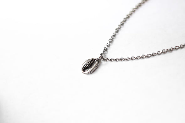 Silver cowrie necklace, small shell pendant, stainless steel chain necklace, bridesmaids gift for her, minimalist, Layering