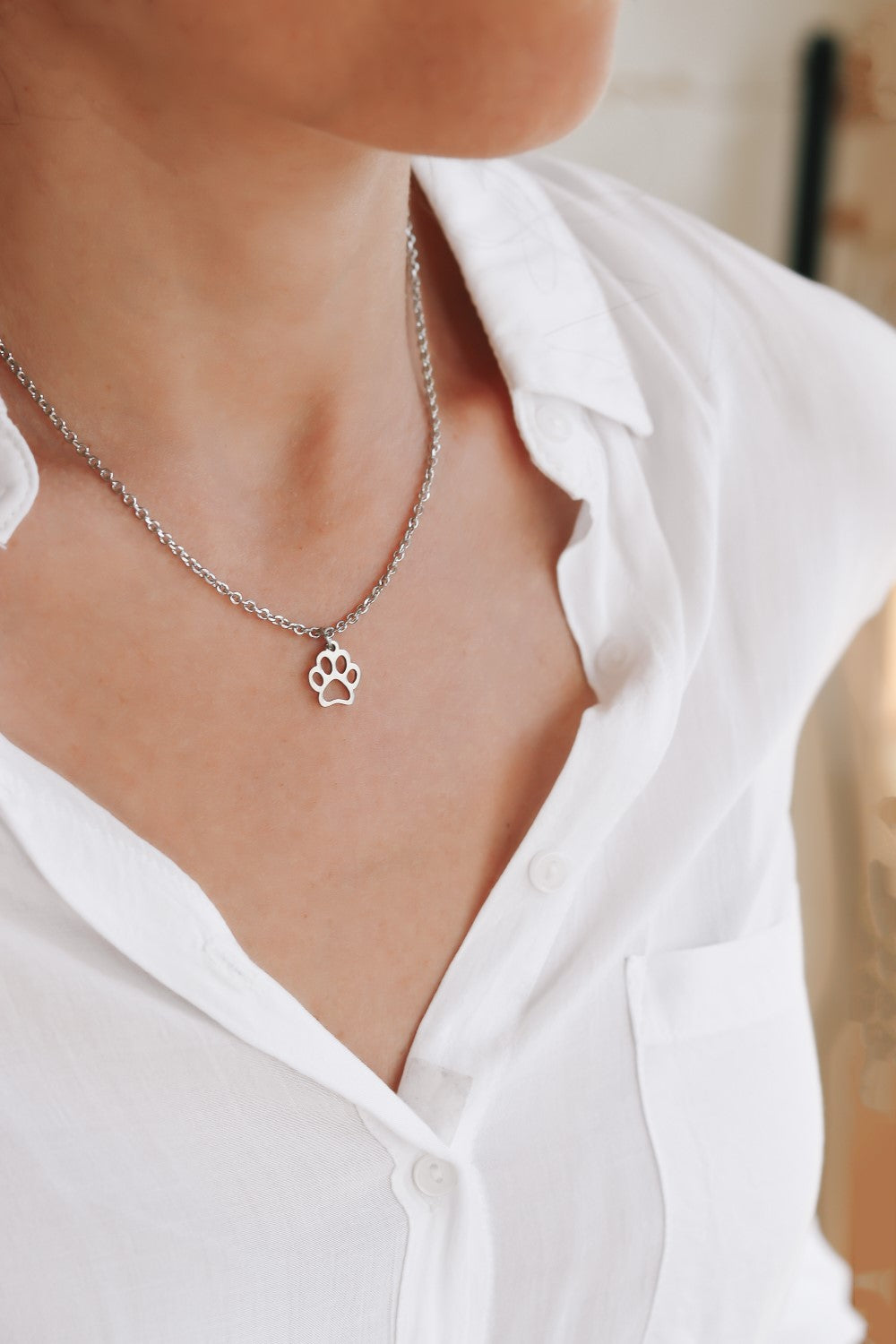 Silver paw necklace for women, waterproof chain necklace, valentines day gift