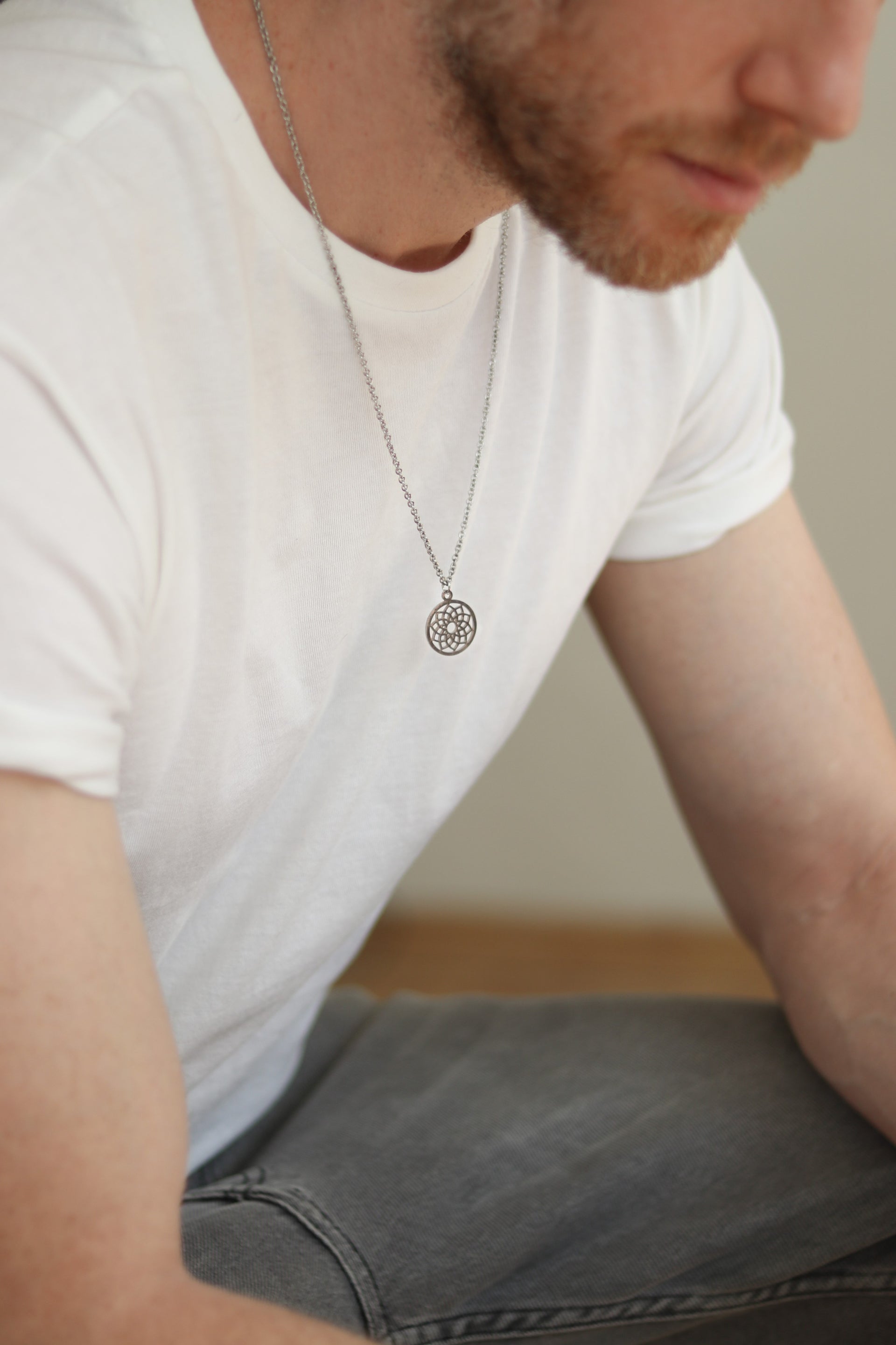 Lotus pendant necklace for men, stainless steel Sahasrara necklace, waterproof - shani-adi-jewerly