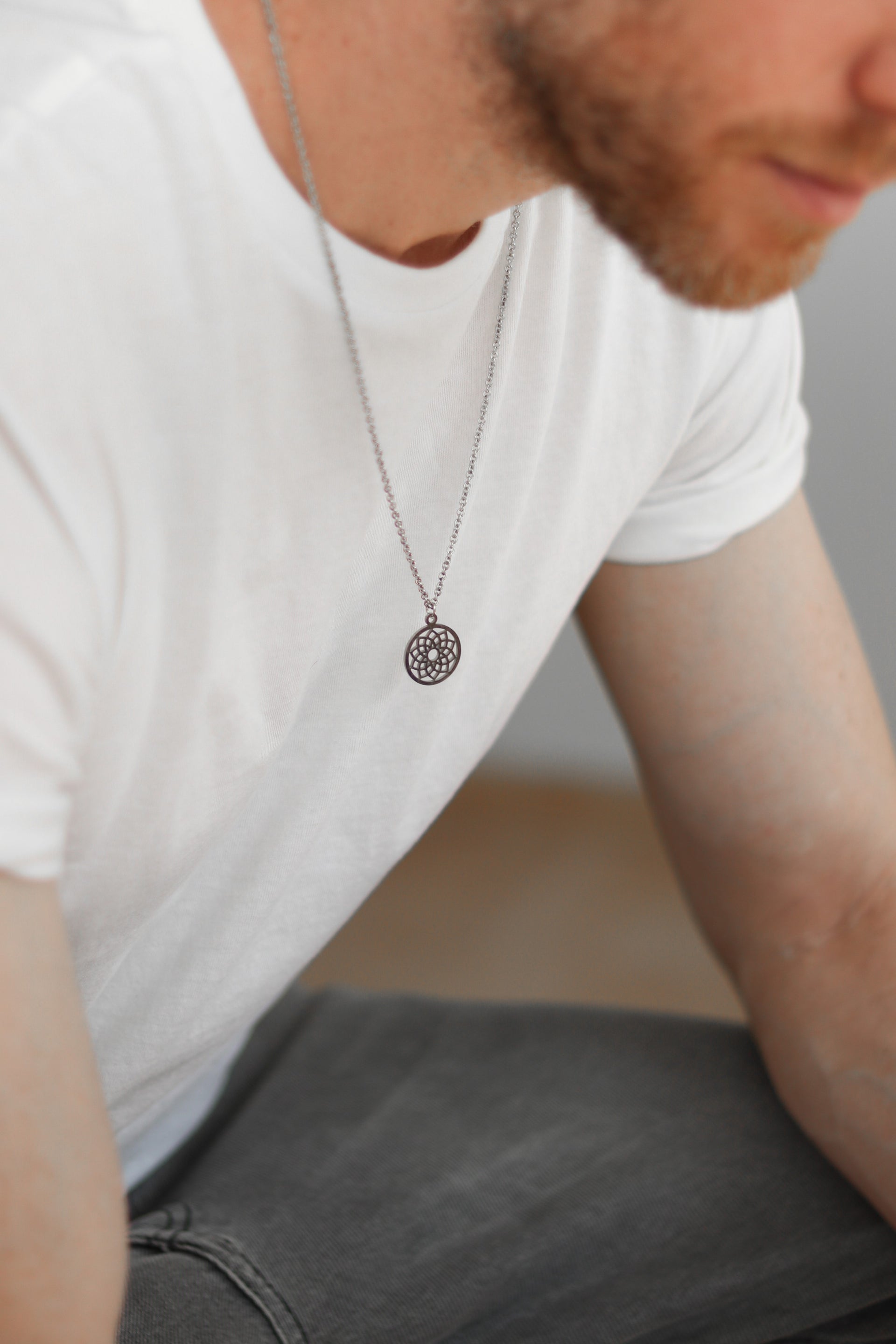 Lotus pendant necklace for men, stainless steel Sahasrara necklace, waterproof - shani-adi-jewerly