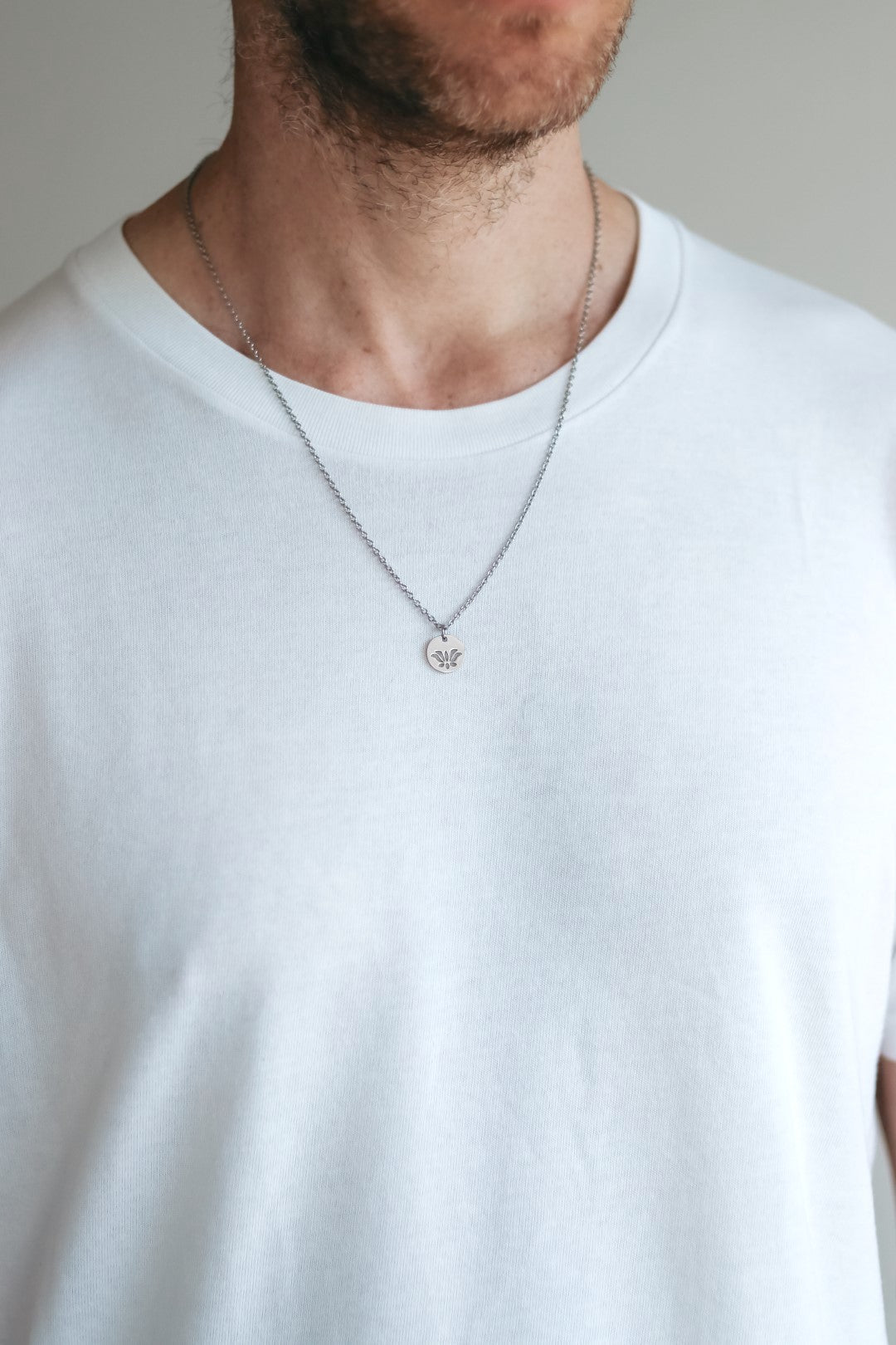 Silver Lotus necklace for men, stainless steel chain necklace, waterproof - shani-adi-jewerly