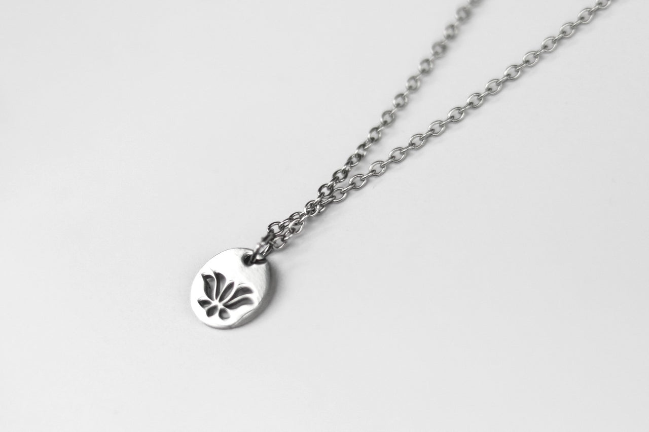Silver Lotus necklace for men, stainless steel chain necklace, waterproof - shani-adi-jewerly