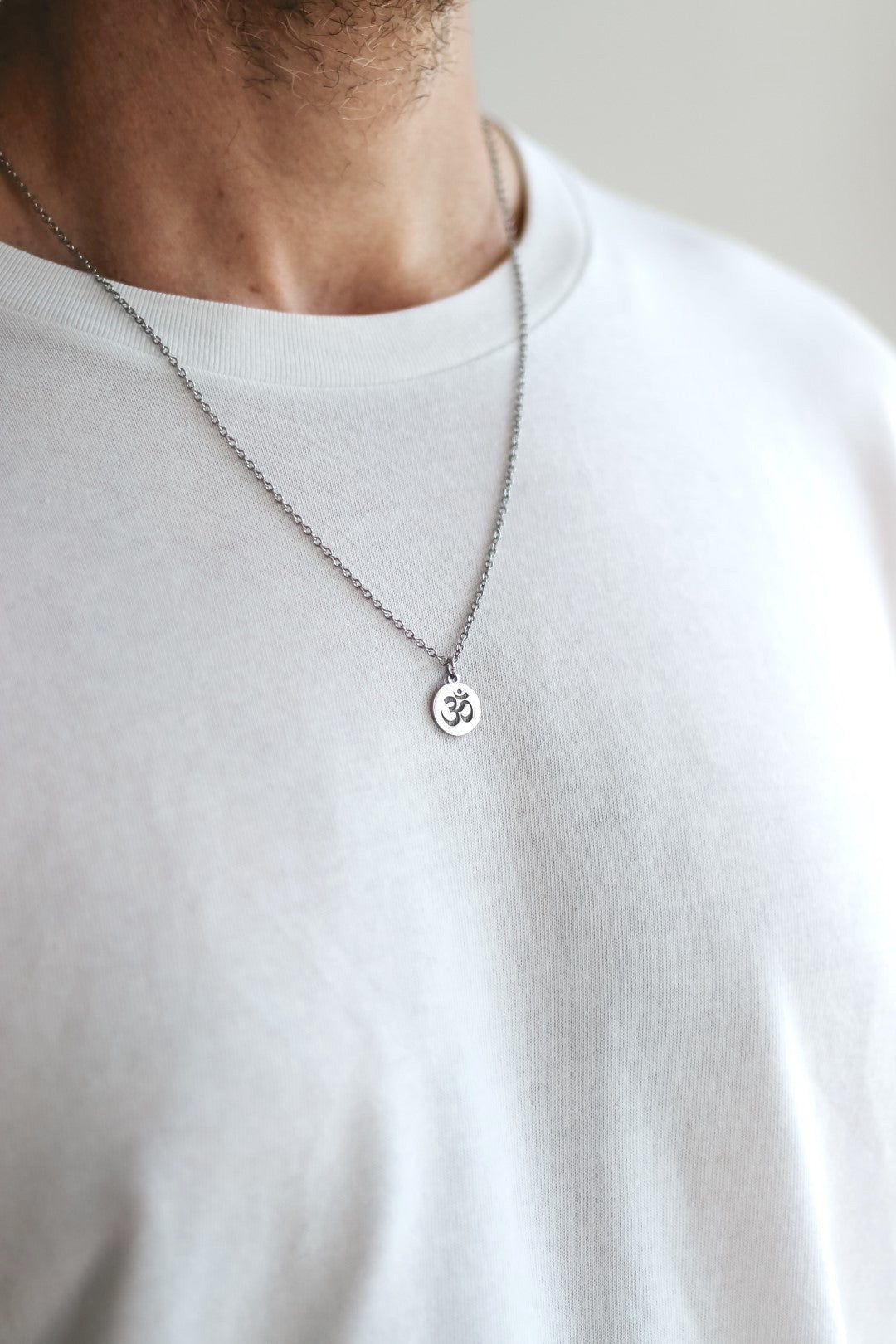 Silver Om necklace for men, stainless steel chain necklace, waterproof - shani-adi-jewerly