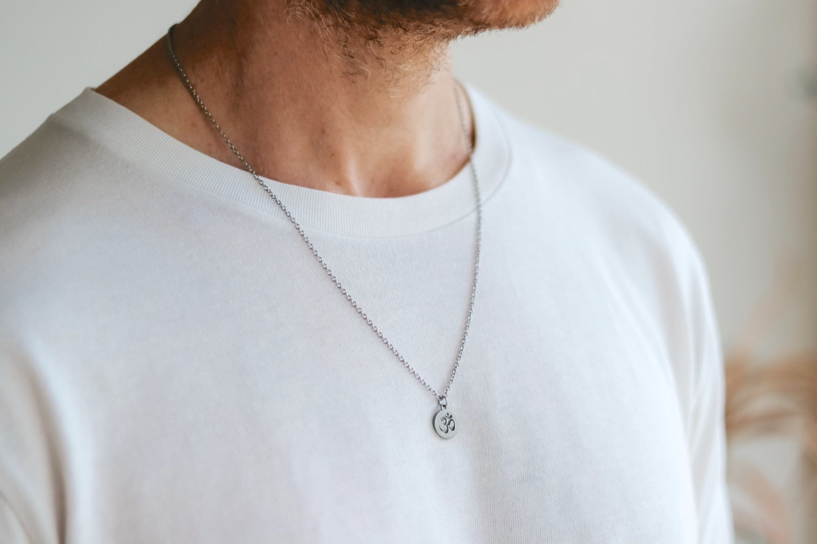 Silver Om necklace for men, stainless steel chain necklace, waterproof - shani-adi-jewerly