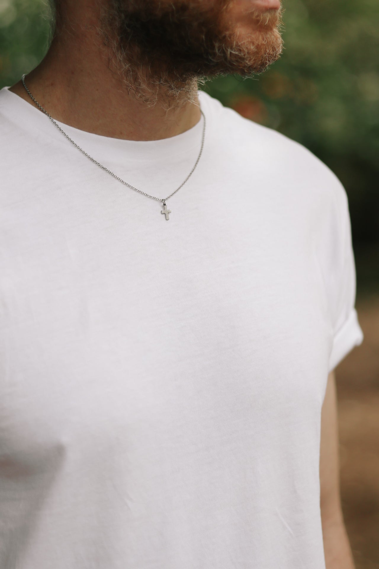 small cross pendant silver chain necklace stainless steel for men