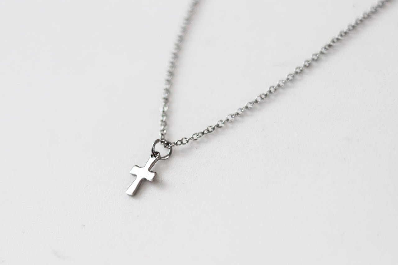 small cross pendant silver chain necklace stainless steel for men