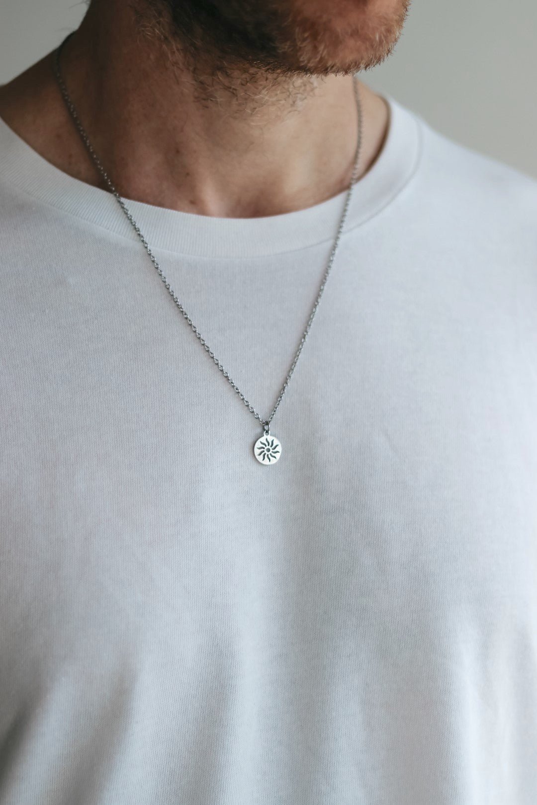 Silver sun necklace for men, stainless steel chain necklace - shani-adi-jewerly
