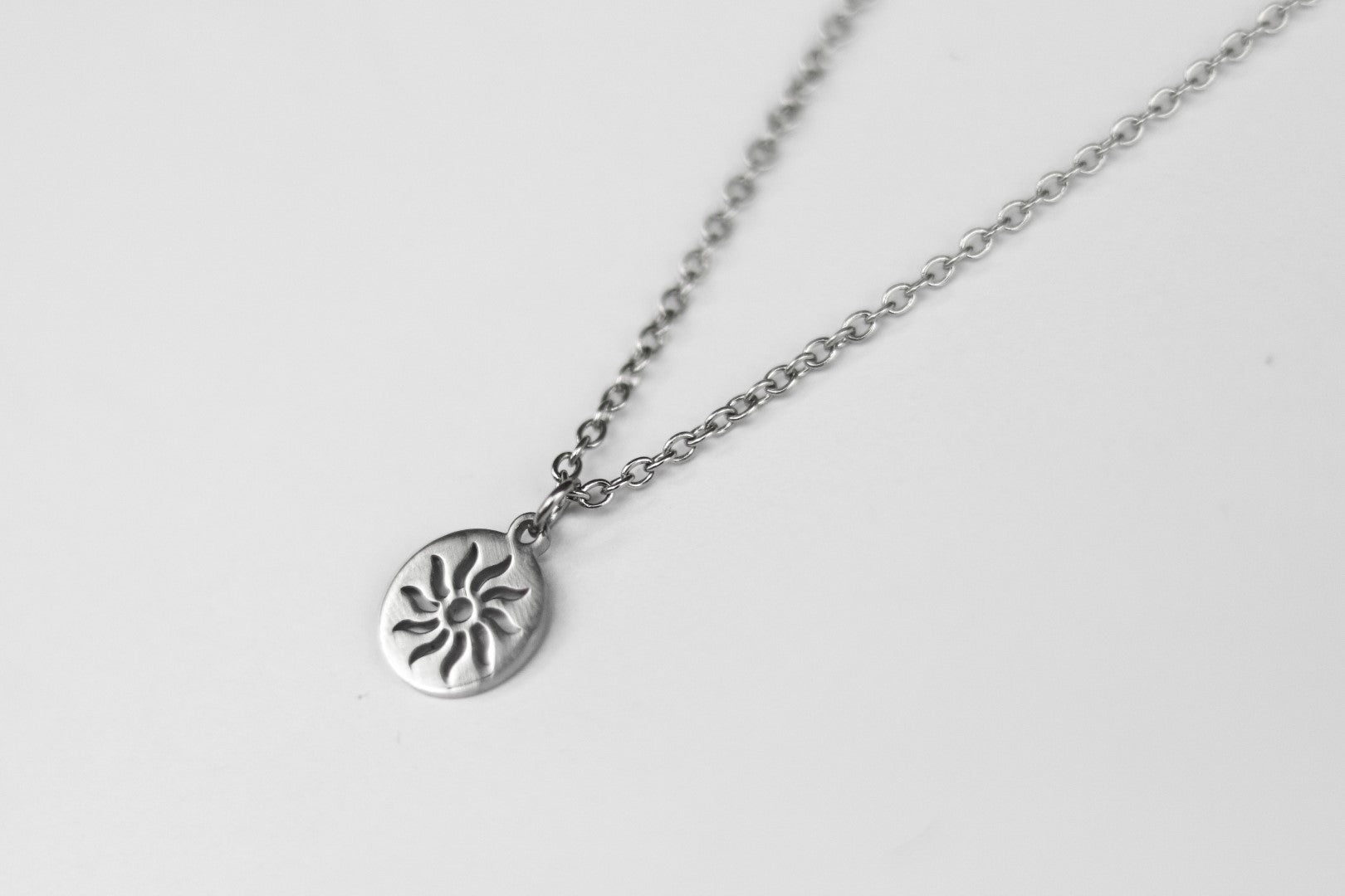 Silver sun necklace for men, stainless steel chain necklace - shani-adi-jewerly