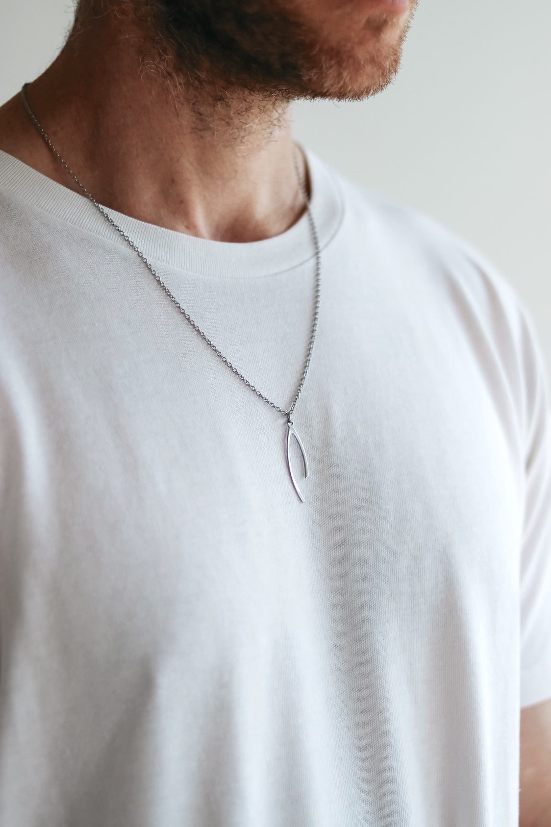 Silver Wishbone necklace for men, stainless steel chain necklace - shani-adi-jewerly