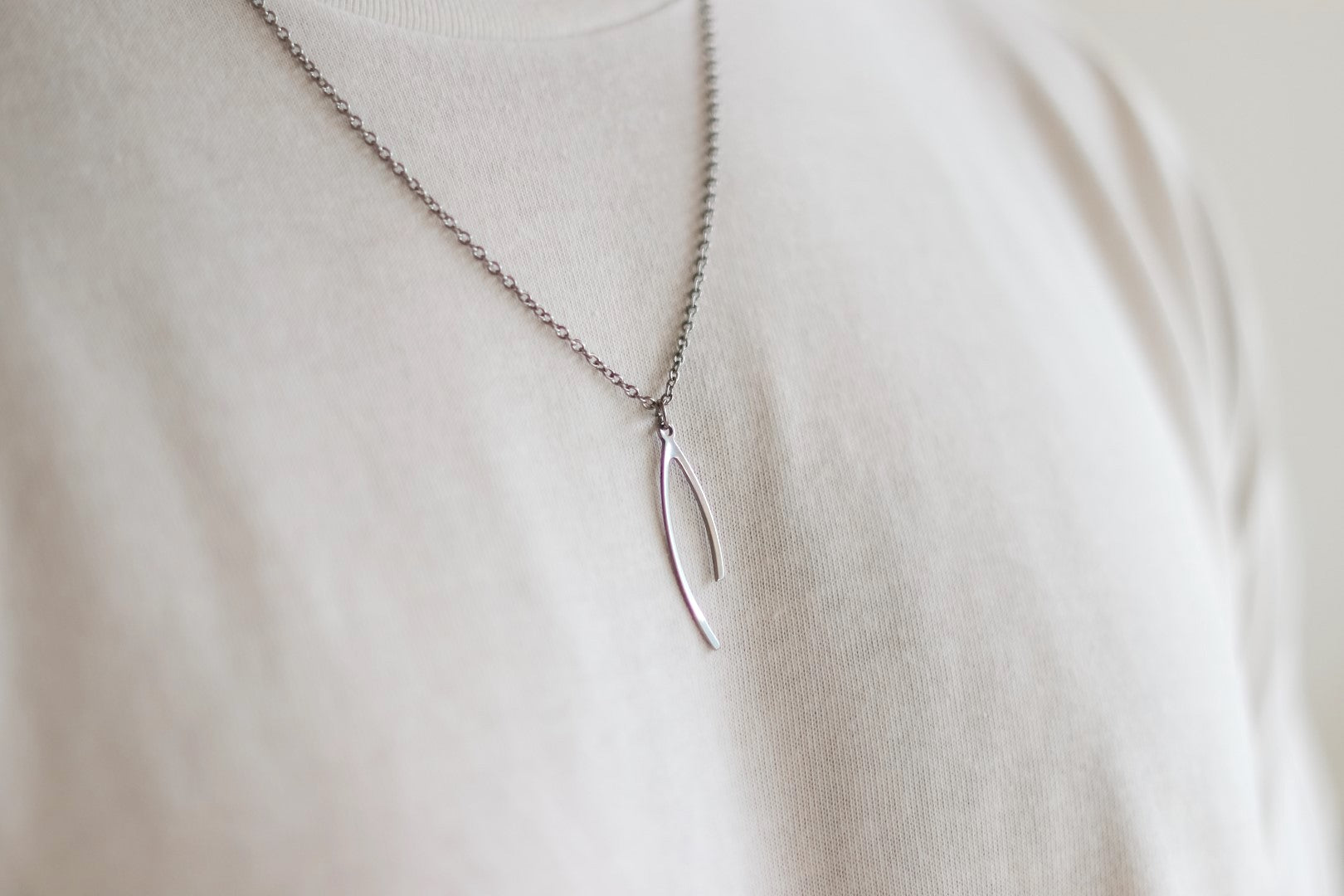 Silver Wishbone necklace for men, stainless steel chain necklace - shani-adi-jewerly