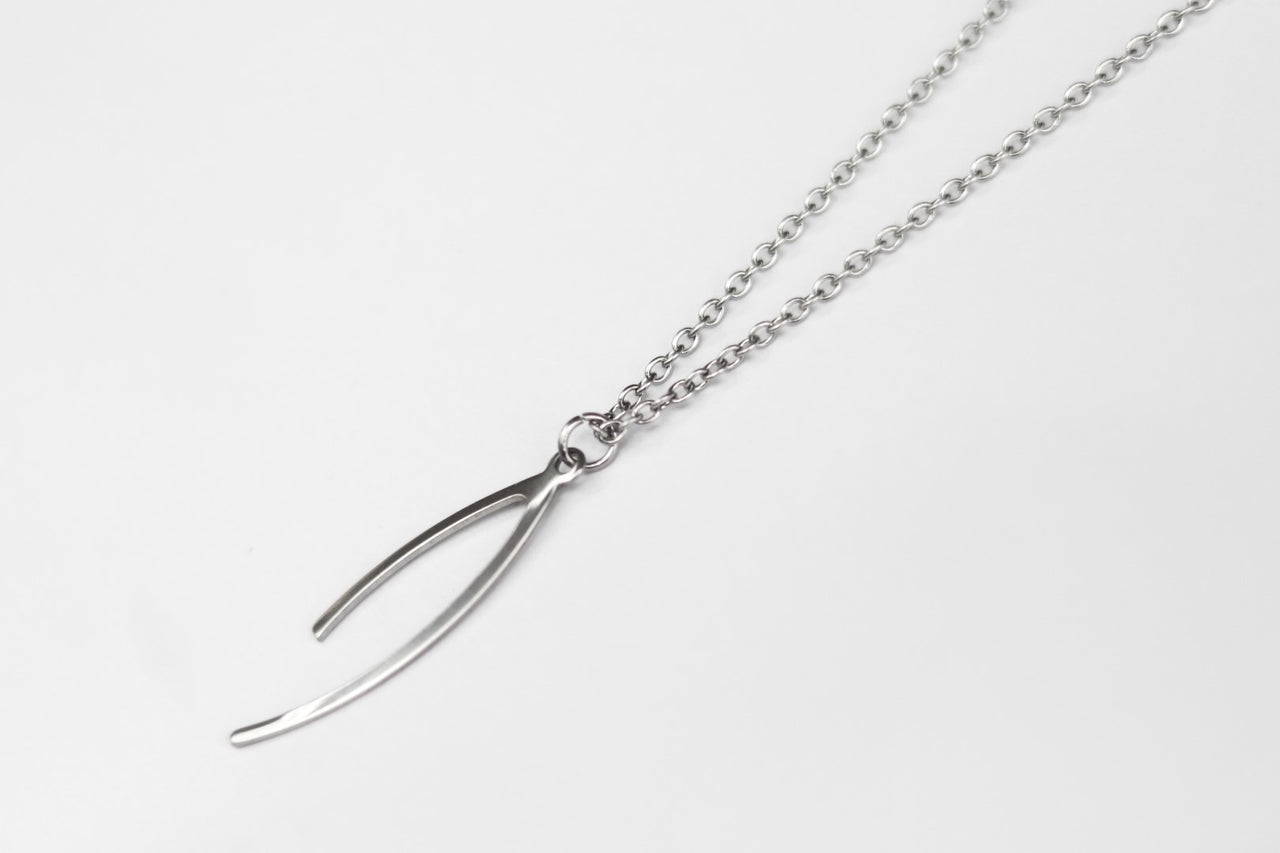 Silver Wishbone necklace for men, stainless steel chain necklace - shani-adi-jewerly