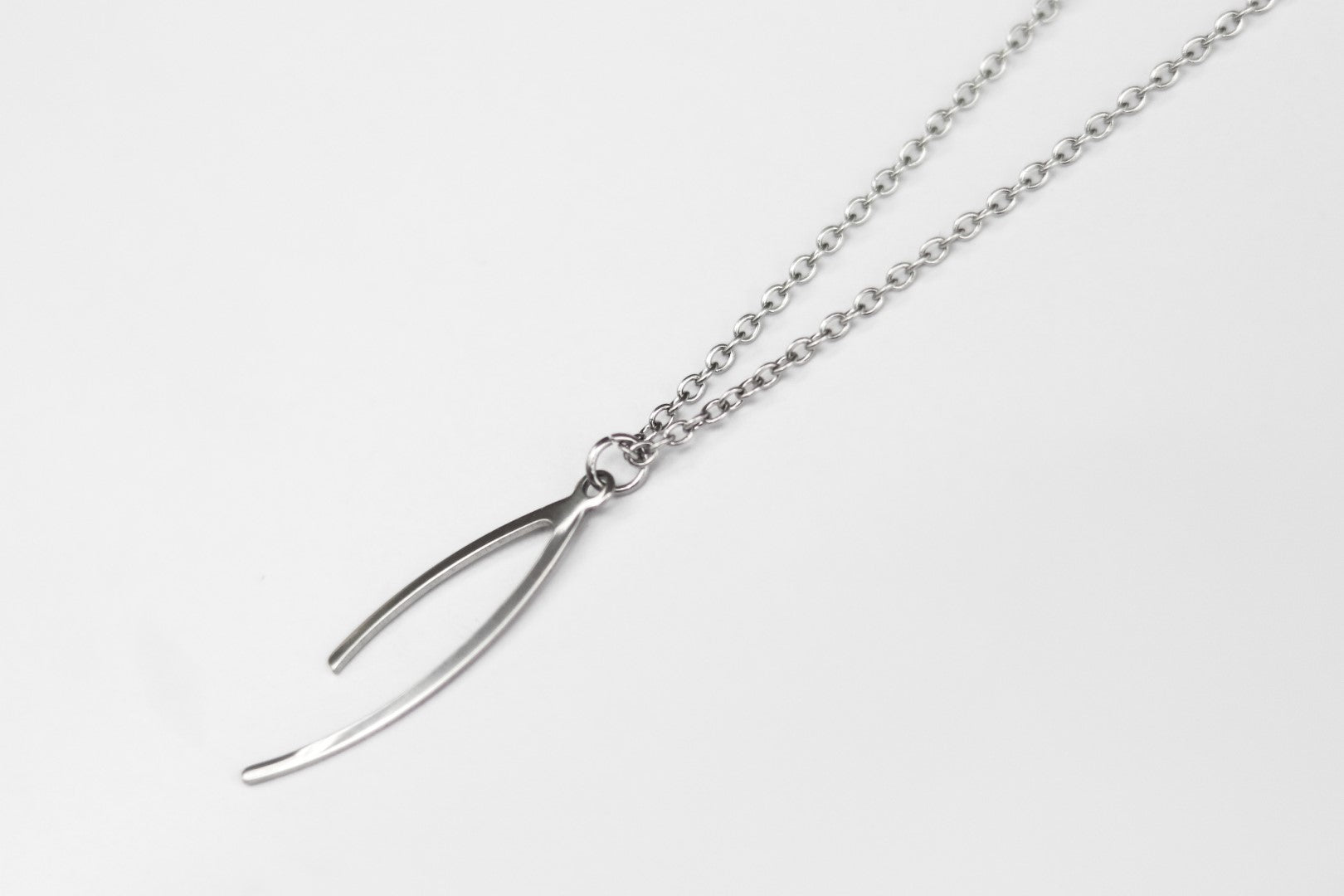 Silver Wishbone necklace for men, stainless steel chain necklace - shani-adi-jewerly