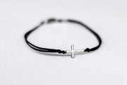 handmade silver cross bracelet for men, black cord - shani and adi jewelry