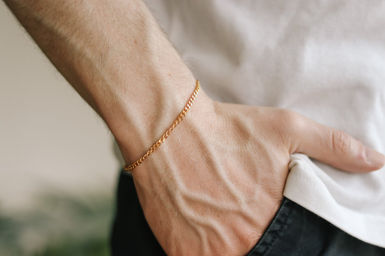 Gold tone links chain bracelet for men, minimalist jewelry for him, Stainless steel