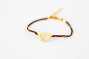 gold heart bracelet brown string for women